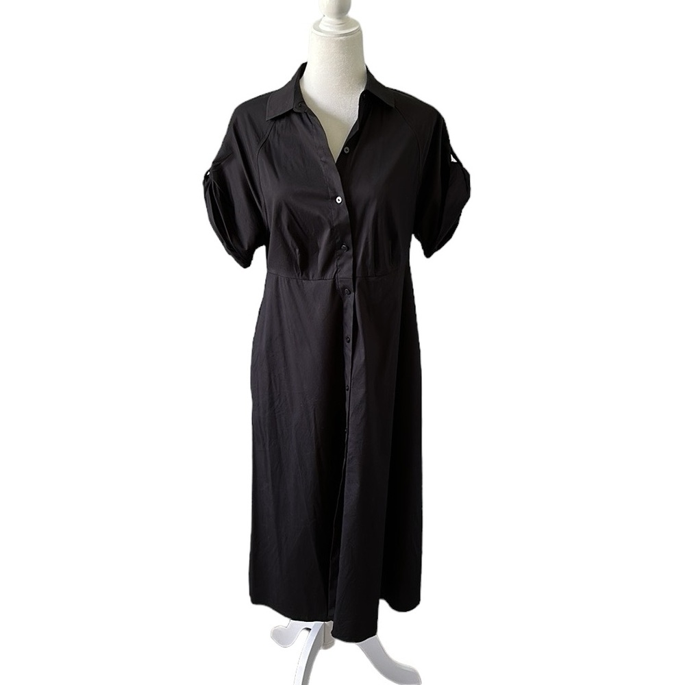Chico’s black short sleeve spring summer shirtdress midi length size 4 Chico’s 0